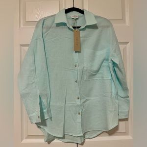 ACOA Collection - Turquoise - Linen Button Down Shirt - Size S/M